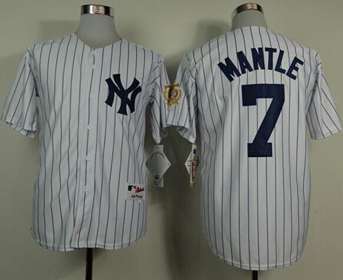 Yankees #7 Mickey Mantle White 75TH Throwback Stitched MLB Jersey